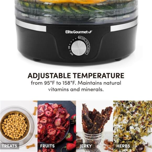 Food Dehydrator, 5 BPA-Free 11.4" Trays Adjustable Temperature Controls - Picture 4 of 7